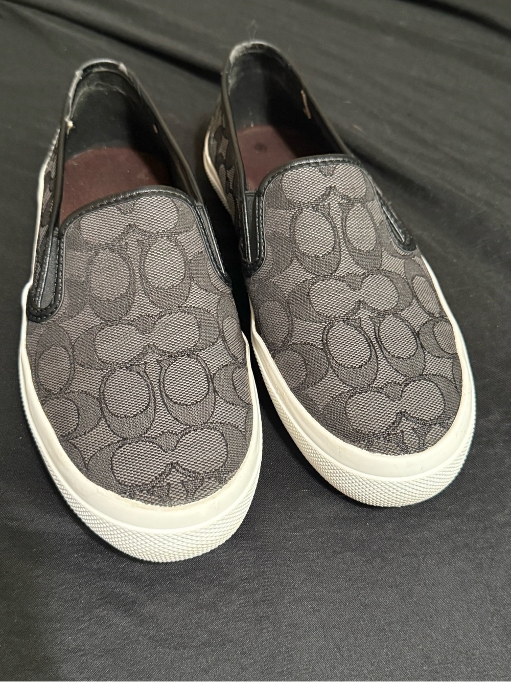 Coach Women’s Slip-On Canvas Sneakers in Black with Logo Pattern